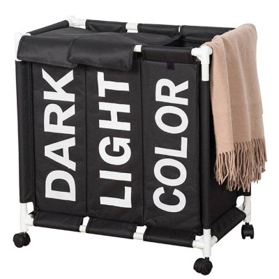 2020 Dust-proof 3 Grid Oxford Cloth Storage Hamper With Lid Laundry Cart